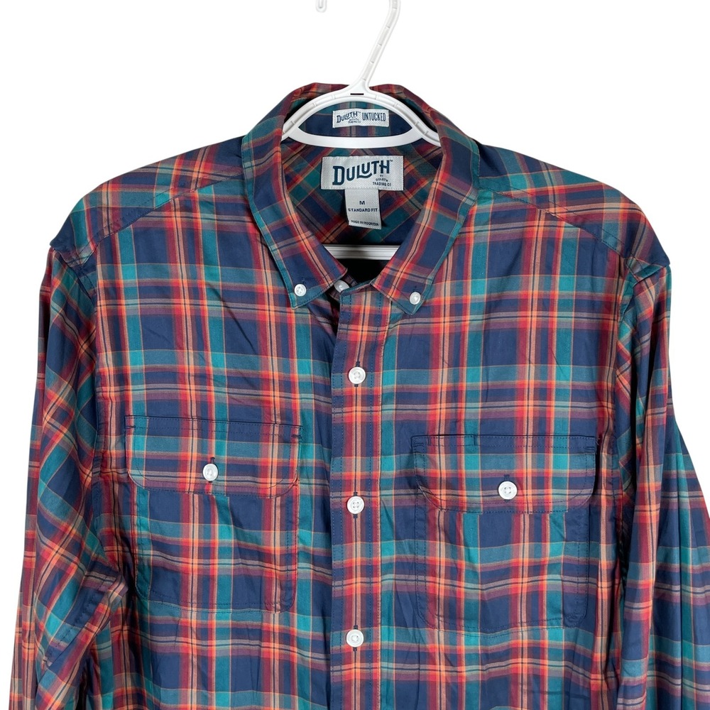 Duluth Untucked Performance Shirt Mens M Standard Fit Plaid Stretch‎ Button Down